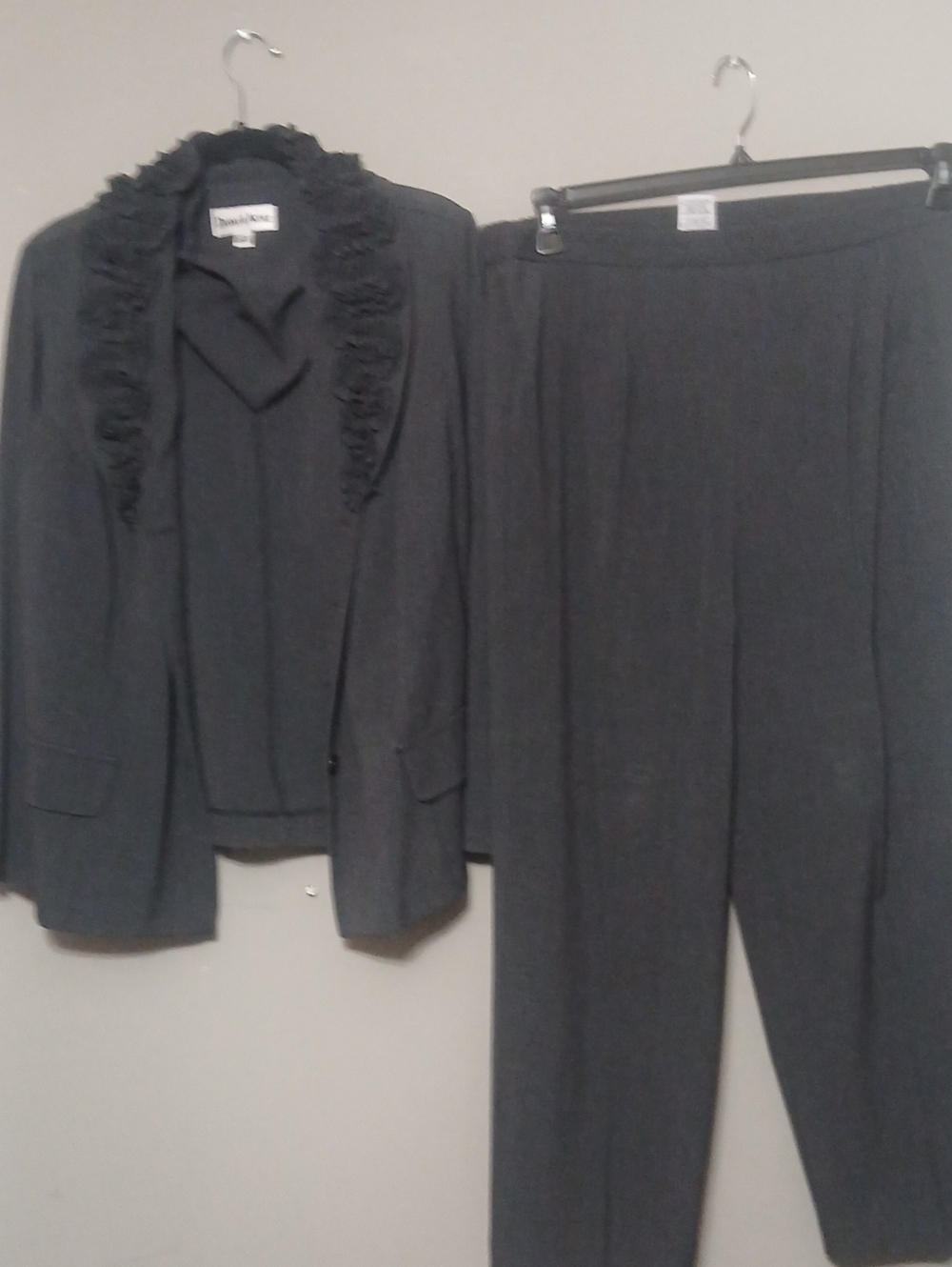 Danny & Nicole Women's Dark Gray Ruffle Collar Pantsuit